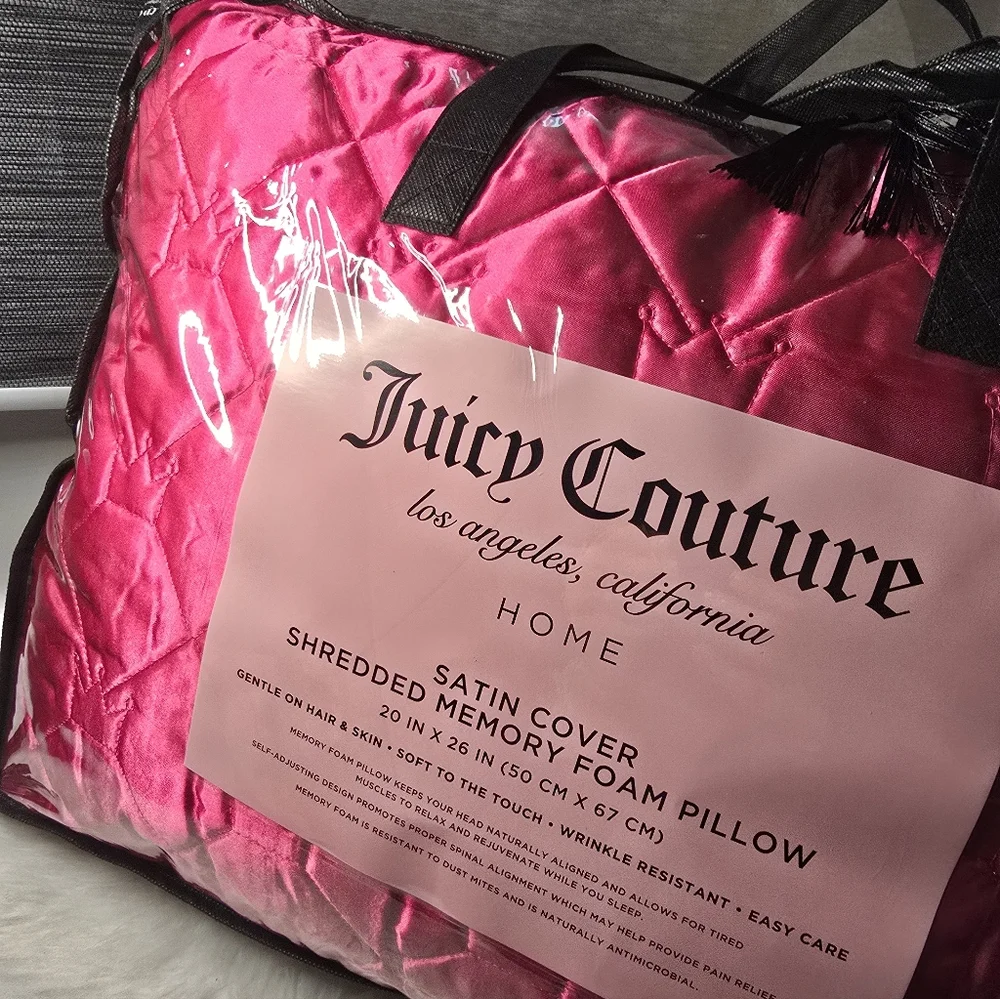 JUICY COUTURE Hot PINK SATIN COVER SHREDDED MEMORY FOAM PILLOW New